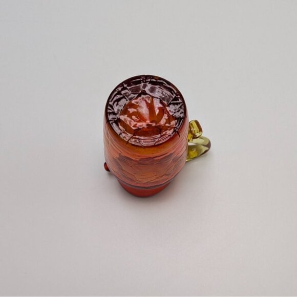 Blown Cracked Glass Amberina Pitcher Applied Handle Red Yellow Orange Vintage - Picture 8 of 10